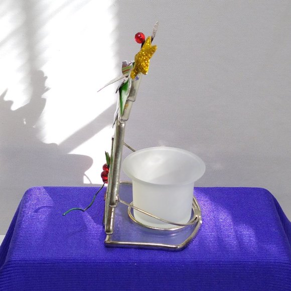 Snowman Christmas Tree Stained Glass Votive Silver Plated Item# 4003675 VTG - Picture 6 of 9